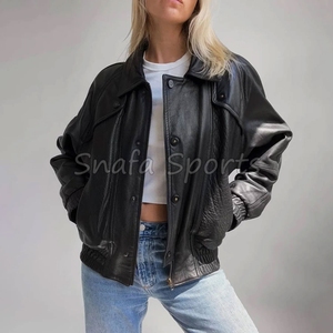 Women's New <b>Tops</b> Oversized Leather Jacket for Casual Winter Wear Bomber Leather Jacket For Sale In Low Price - Product Image 5