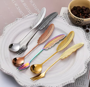 Cuillère à thé à poignée en forme de plume créative de couleur personnalisée de vente chaude - Product Image 3