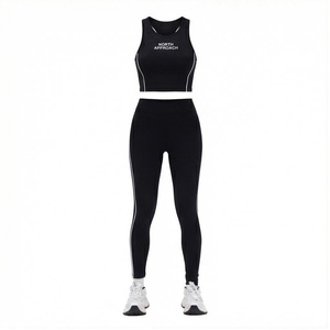 Ensemble de yoga 2 pièces North Approach noir sans couture : Leggings longs et crop top dos nageur taille haute – Tenue de sport - Product Image 1
