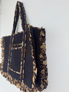Bohemian Cotton <b>Tote</b> Bag with Floral Pattern Ruffle Trim Long Handles <b>Zip</b> Open Top for Shopping Travel Beach All Seasons - Product Image 2