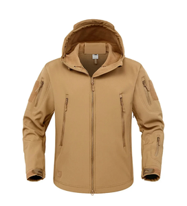 Veste polaire à capuche pour homme, coupe-vent, style vêtements de travail d'hiver, fermeture éclair, noir uni, coupe droite - Product Image 6