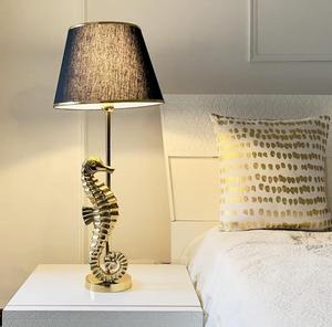 Golden Seahorse Table Lamp With <b>Black</b> Fabric Empire <b>Shade</b> Coastal Decorative <b>Lighting</b> For Bedroom - Product Image 1