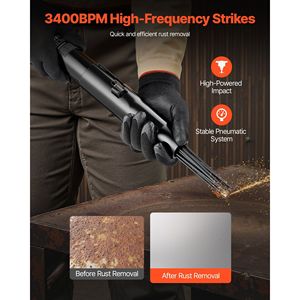 Détartreur à aiguille pneumatique à prise ergonomique 3400BPM Outil pneumatique compact d'élimination de la peinture antirouille 19 aiguilles durcies Réglage à 3 vitesses 3-Air - Product Image 2