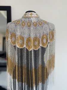 Cape d'épaule perlée en polyester pour femme avec franges, par COTTON COUTURE, idéale pour les soirées élégantes et les mariages - Product Image 3
