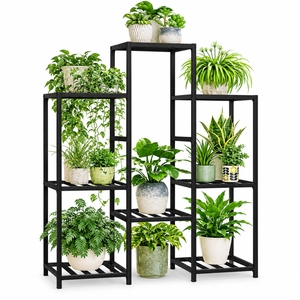 Support de plantes artificielles en acier inoxydable moderne, support de pot de fleurs d'intérieur, revêtement en poudre noire, design minimaliste pour la maison - Product Image 1