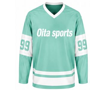 Camiseta de Hockey sobre Hielo Verde Menta para Hombre, Manga Larga, Poliéster, Ropa Deportiva para Entrenamiento de Equipos - Product Image 1