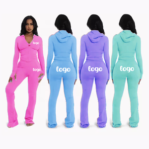 Venta Directa de Fábrica al por Mayor, Conjunto Deportivo de Dos Piezas para Mujer, Color Liso, Manga Larga, Otoño Invierno, Felpa Técnica - Product Image 3