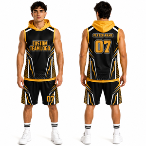 Uniforme de Fútbol Americano Personalizado con Capucha en Negro y Dorado, Conjunto de Jersey sin Mangas para Equipo, Ropa Deportiva Transpirable de Secado Rápido - Product Image 1