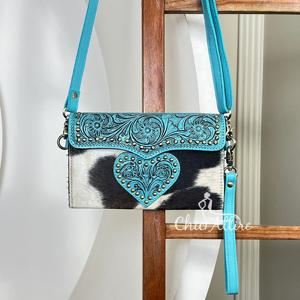 Bolso bandolera mini de cuero vacuno con diseño de corazón, turquesa occidental, hecho a mano, con correa de hombro ajustable, ¡muy vendido! - Product Image 1