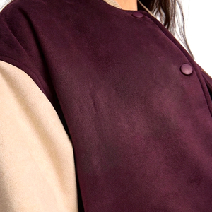 Purple Beige Full Sleeve Turn Down Collar Button Closure Autumn Regular Length Contrast Color Design Women Varsity Jackets - Product Image 6
