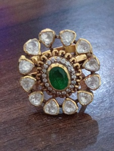 Amaira Jewels Classic Floral Oval <b>Cocktail</b> <b>Ring</b> Green Doublet Stone <b>Gold</b> Plated Women Wedding Jewelry Adjustable - Product Image 4