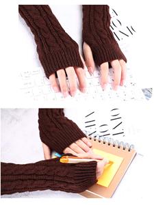 Calentadores de brazos de punto trenzado para mujer, rojo, marrón, gris, sin costuras, acrílicos, guantes largos sin dedos/manguitos para brazos - Product Image 3