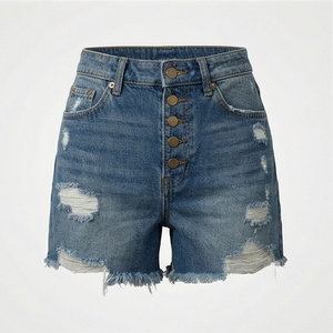 Shorts de mezclilla vintage rectos para mujer de talla grande, elásticos, de cintura alta, rasgados, informales, de verano, estilo urbano, lavados, a la moda - Product Image 1