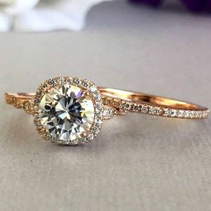 Bague de mariage en or rose 10 carats avec diamant synthétique taille brillant rond 2,00 carats, clarté VS1, couleur F, certifié IGI, ensemble nuptial CVD - Product Image 2