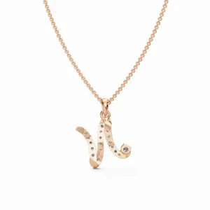 Nouveau design, collier pendentif lettre N en diamant cultivé en laboratoire, or rose 18 carats, 22 pierres de diamant, bijoux fins en diamant - Product Image 3