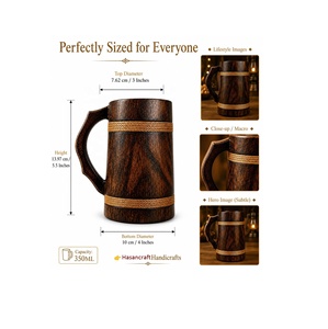 Taza de Cerveza de Acero Inoxidable Estilo Vintage Hecha a Mano con Asa de Madera, Logotipo Personalizado, Apta para Lavavajillas y Microondas, Hasan Craft - Product Image 5