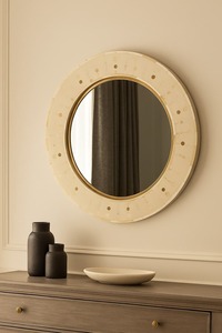 Espejo Rectangular con Incrustaciones Florales Elegantes Hecho a Mano, Espejo Redondo de Vanidad con Incrustaciones de Hueso de Diseño - Product Image 5