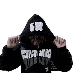 เสื้อฮู้ดซิป Y2K ทรงโอเวอร์ไซส์ ผ้าฝ้ายแท้ 100%  แบบหนา  ใส่สบาย  ปักลาย 3 มิติ  สำหรับผู้ชาย  ผ้าเฟรนช์เทอร์รี่  พิมพ์ลายพัฟ - Product Image 2