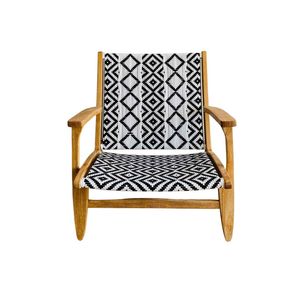 Fauteuil d'appoint extérieur moderne en teck écologique avec revêtement en tissu tressé pour salon et restaurant d'hôtel - Product Image 3