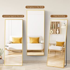 Specchio da Parete Rettangolare a Tutta Altezza 71"x26" con Cornice in Lega di Alluminio e Supporto, Finitura Oro - Product Image 3