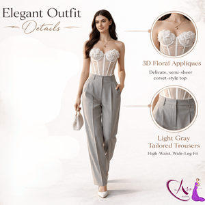 Conjunto de Top Corsé sin Tirantes de Lujo y Pantalones de Cintura Alta |   Elegante Conjunto de Fiesta para Mujer |   Estilo de Diseñador Premium Chic y Elegante - Product Image 5