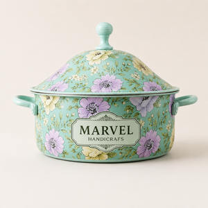 Olla térmica de acero inoxidable con aislamiento y tapa, diseño floral menta, de Marvel Handicrafts, para mantener la comida caliente, ideal para servir en la cocina. - Product Image 1