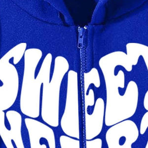 Sweat à capuche zippé imprimé cœur pour homme, coupe oversize streetwear, bleu, coupe classique, en molleton bouclette - Product Image 5