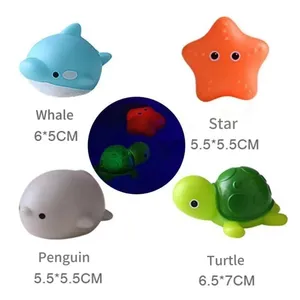 Safe Soft Vinyl Light Up In The Water Bath Swimming Children's Toys Toddler Bathtub Toys Crab Turtle Kids Bath Toys