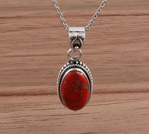 Collar de Plata de Ley 925 con Turquesa Naranja Natural, Estilo Vintage, con Piedras Preciosas, Turquesa Ostra, Unisex, Hecho a Mano, al por Mayor - Product Image 5