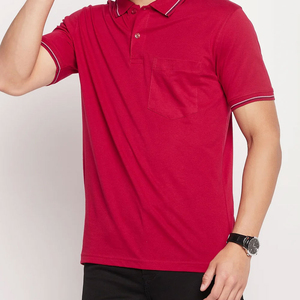 Polo pour homme rouge haut de gamme avec logo personnalisé, manches courtes, tissu en mélange de coton premium, coupe moderne, tenue décontractée et professionnelle - Product Image 5