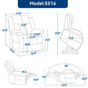 Poltrona Reclinabile Elettrica a Doppio Motore con Posizioni Infinite, Capacità 350 LBS, in Vera Pelle Nera, 8 Punti di Supporto, per Ospedali - Product Image 6