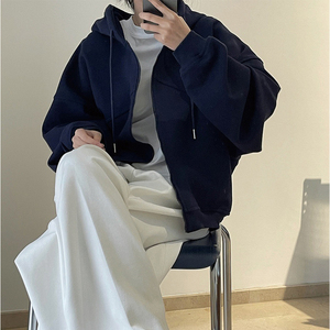 Nouveau Sweat à Capuche Zippé Oversize pour Femme, Uni, en Molleton de Coton Épais, Épaules Tombantes, Fermeture Éclair Intégrale - Product Image 4