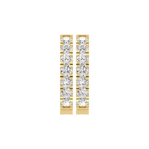 Pendientes de aro de oro amarillo de 14k con diamantes naturales redondos, regalo para mujer - Product Image 1