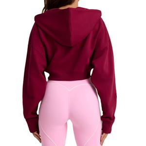 OEM Custom Long Sleeve Lightweight Hoodie Cotton Terry Zip up Oversized <b>Top</b> <b>Women</b> Workout Gym Cropped Hoodie Jackets - Product Image 6
