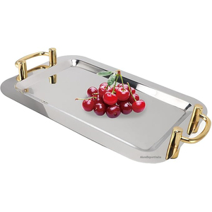 Bandeja Rectangular de Acero Inoxidable Más Vendida con Atractivo Asa Dorada, Bandeja Pulida Brillante para Uso en el Hogar, Restaurantes y Servicios de Catering - Product Image 5