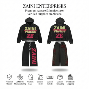 Survêtement en molleton de coton premium 420 GSM noir, sweat à capuche oversize, pantalon large, chenille, logo personnalisé OEM ODM - Product Image 1