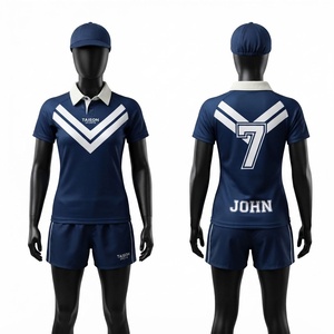 Maillot de rugby personnalisé en polyester maillé 240g de qualité supérieure, respirant, séchage rapide, avec cordon de serrage, bleu pour homme - Product Image 1