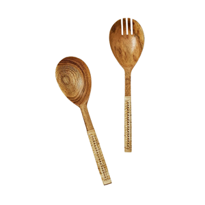Juego de servidores de ensalada de ratán premium de Vietnam al por mayor, tenedor y cuchara de madera con mimbre para decoración de mesa de comedor - Product Image 3