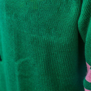 Green Knitted <b>Cardigan</b> With Pink A Letter And Stripes V Neck Long Sleeve Women's Casual Sweater Top - Product Image 6