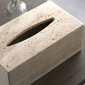 Boîte à mouchoirs carrée en marbre blanc de luxe, porte-mouchoirs en pierre naturelle, distributeur de mouchoirs décoratif pour la salle de bain - Product Image 6