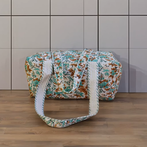 Bolsa de Viaje Grande de Algodón para Fin de Semana, Bolsa de Lona Acolchada Hecha a Mano, Bolsas de Viaje con Estampado de Bloques, Bolsas de Mano para Mujer - Product Image 1