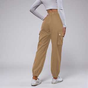 Pantalon large marron pour femme, taille haute, coupe ample, longueur intégrale, couleur unie, style minimaliste, fermeture boutonnée, tissu en laine, idéal pour l'automne - Product Image 2