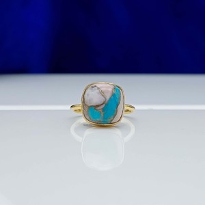 Gold Plated Copper <b>Turquoise</b> <b>Ring</b> Blue <b>Turquoise</b> Gemstone Handmade Silver <b>Ring</b> December Birthstone - Product Image 1