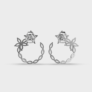 IGI Certified Lab Grown Marquise Diamond Floral Half <b>Hoop</b> <b>Earrings</b> <b>Solid</b> 925 Sterling <b>Silver</b> Flower Diamond <b>Earrings</b> - Product Image 4