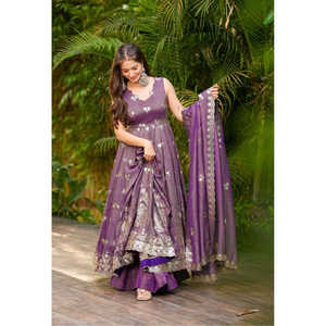 Hermoso vestido Anarkali para mujer Plazzo Dupatta Set para fiestas - Product Image 4