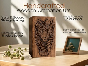 Urne commémorative en bois écologique faite à la main, motif léopard, boîte à souvenirs gravée pour animaux sauvages, pour cendres de bébé et humaines - Product Image 3
