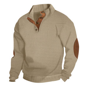 Sudadera de Forro Polar para Hombre, Cuello con Botones, Diseño Cuadrado Pequeño, Ligera, Estilo Casual Deportivo, Manga Larga - Product Image 3