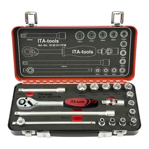 Outils ITA professionnels, fabrication taïwanaise, ensemble de 17 douilles en acier au chrome-vanadium de 3/8 pouces avec poignée en T coulissante dans un coffret métallique - Product Image 2