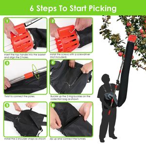 Asta Raccoglifrutta Rinforzata da 4,10 m con Sacco di Raccolta, Cesto e Imbuto per la Raccolta di Frutta ad Alta Portata - Product Image 1