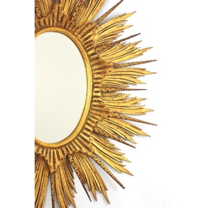 Miroir mural ovale portable en métal très demandé avec cadre décoratif glamour motif soleil éclatant - Product Image 3